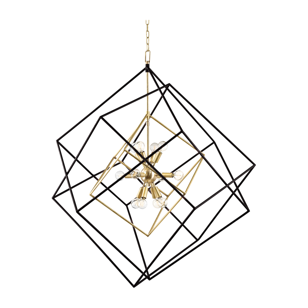 12-Light Geometric Cube Chandelier / Aged Brass