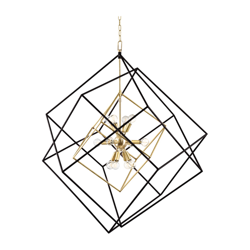 12-Light Geometric Cube Chandelier / Aged Brass