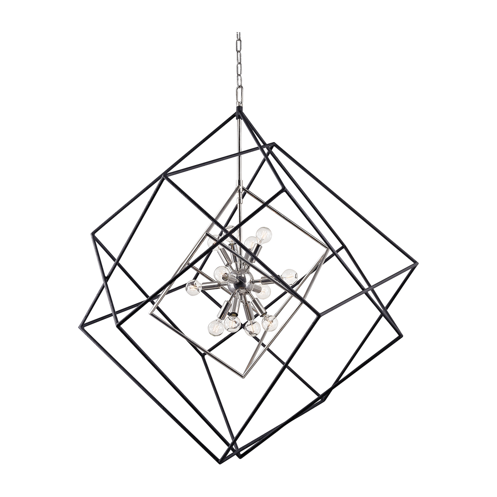 12-Light Geometric Cube Chandelier / Polished Nickel
