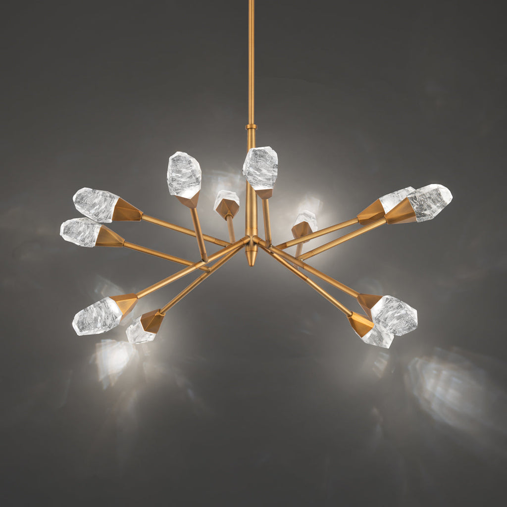 12-Light Quartz Crystal LED Chandelier / Aged Brass