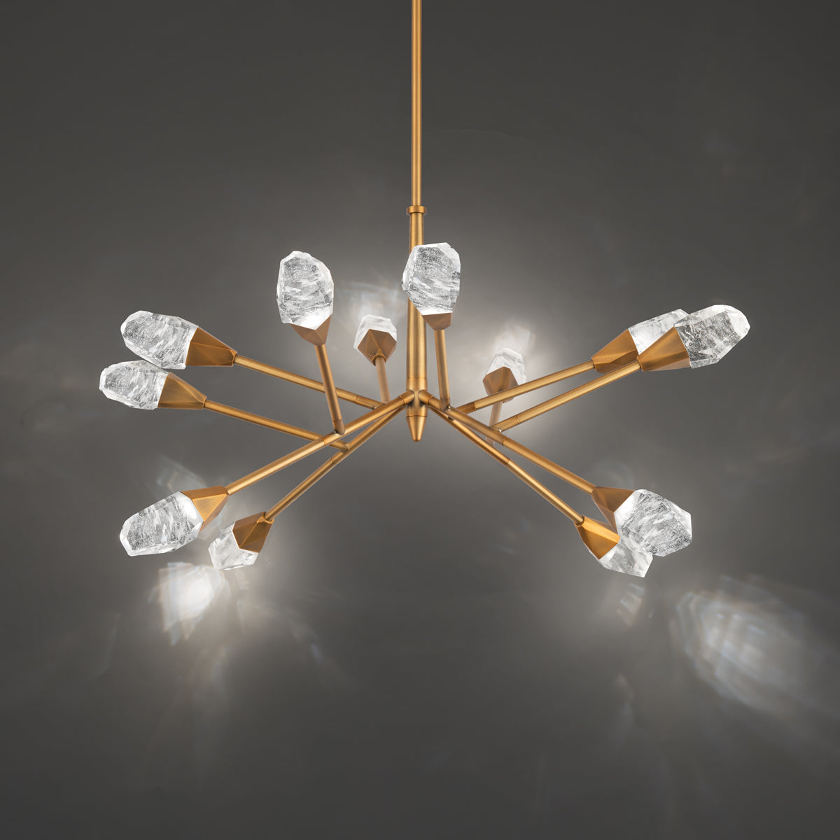 12-Light Quartz Crystal LED Chandelier / Aged Brass