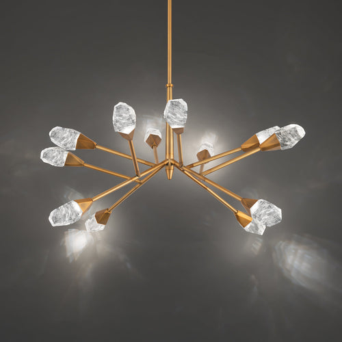 12-Light Quartz Crystal LED Chandelier / Aged Brass