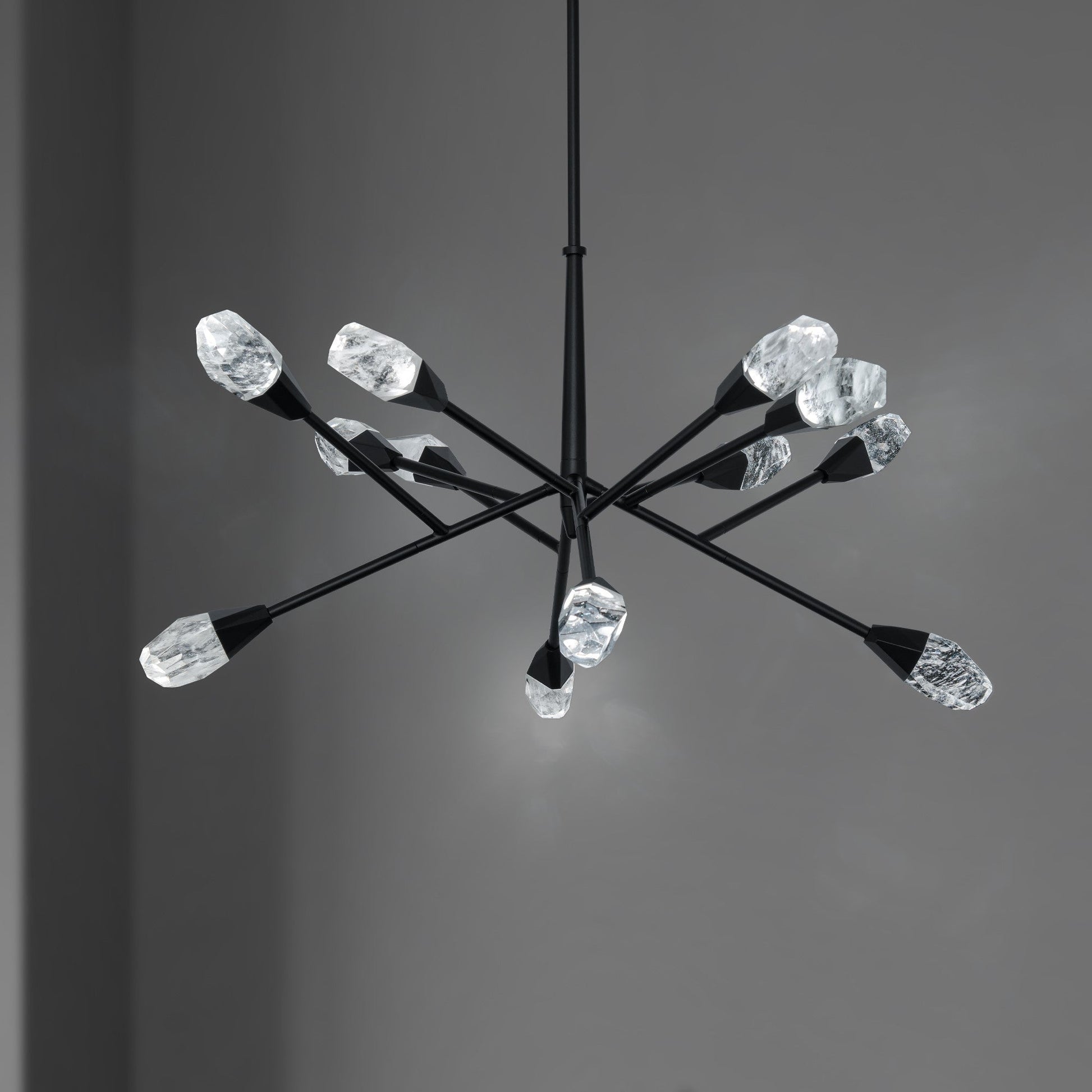 12-Light Quartz Crystal LED Chandelier / Black