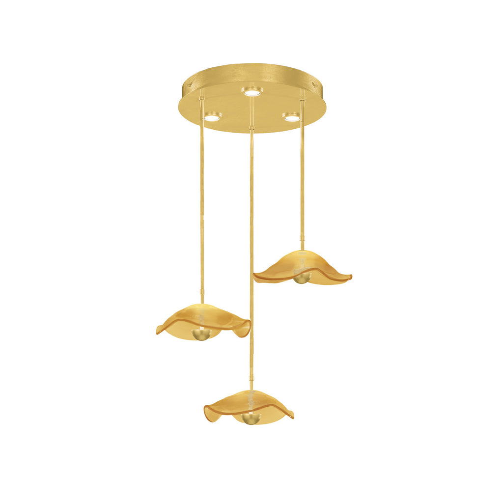 31-Inch Sculptural Glass Round Pendant Light / Gold Leaf/Amber