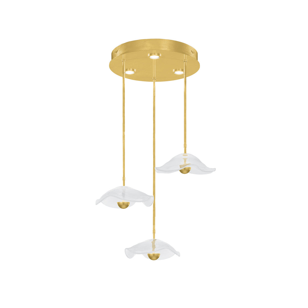 31-Inch Sculptural Glass Round Pendant Light / Gold Leaf/Clear