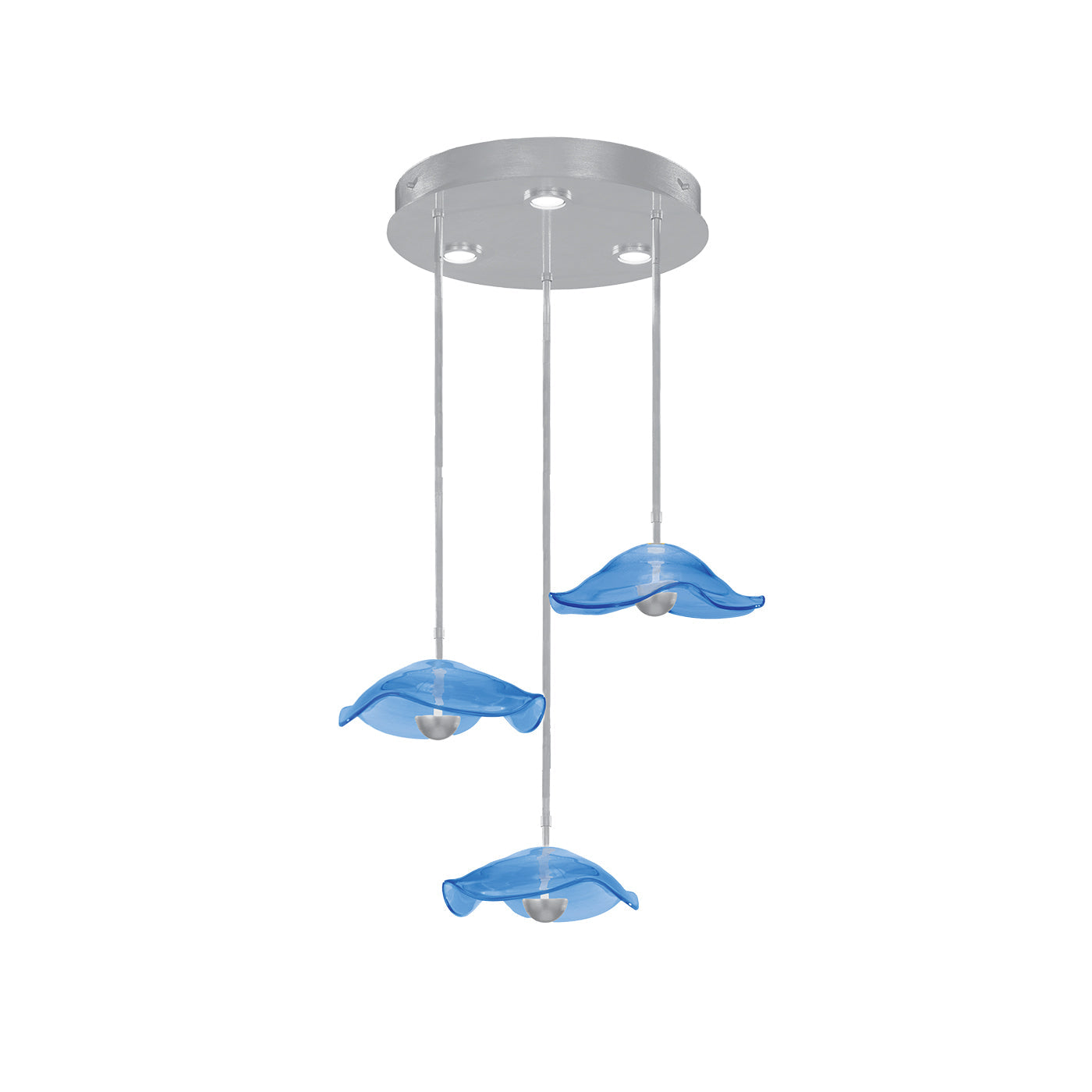 31-Inch Sculptural Glass Round Pendant Light / Silver Leaf/Blue