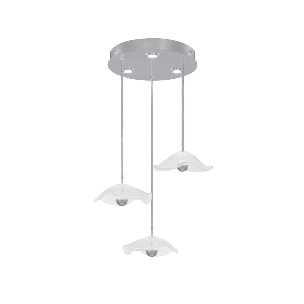 31-Inch Sculptural Glass Round Pendant Light / Silver Leaf/Clear