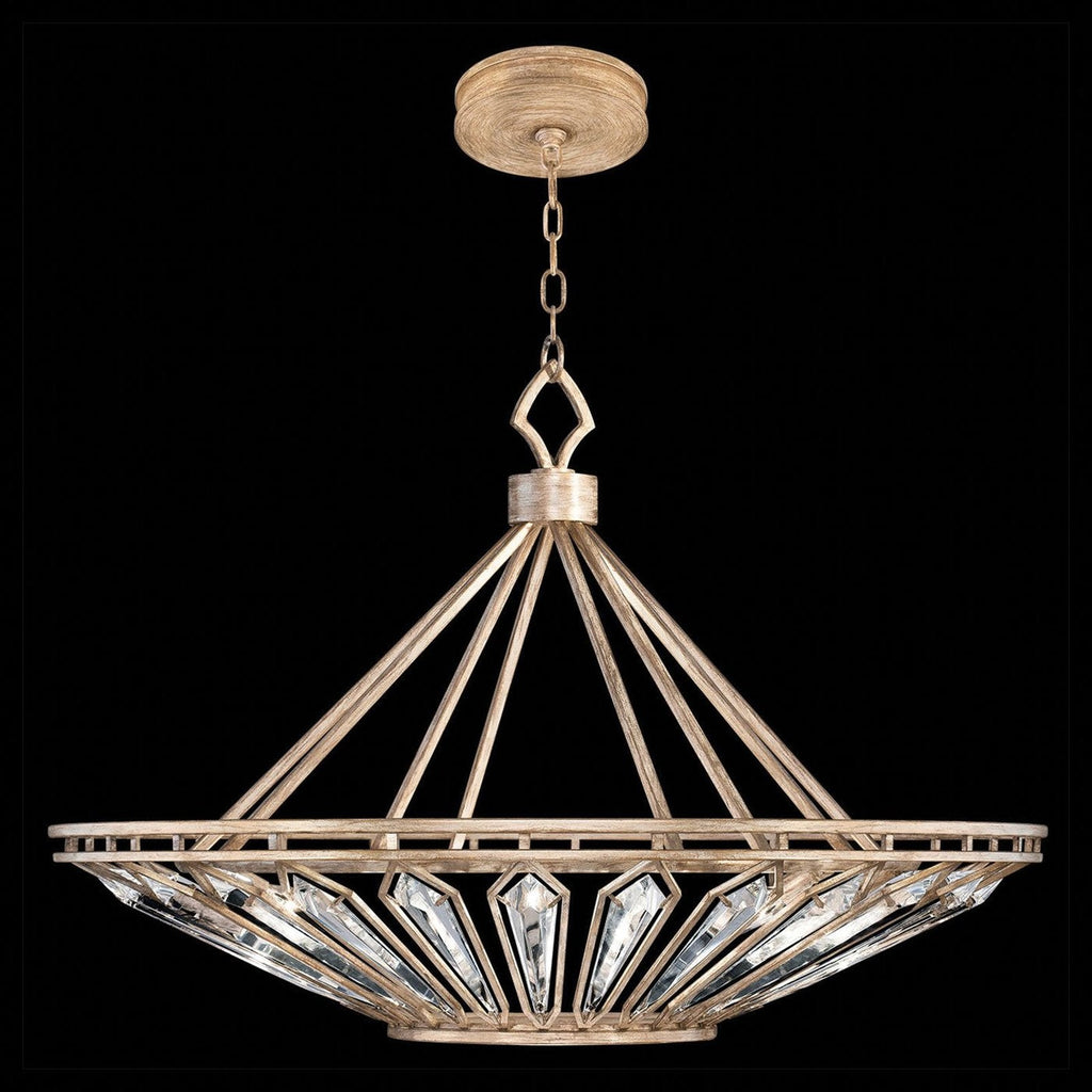 38-Inch Weathered Crystal Pendant Light / Gold