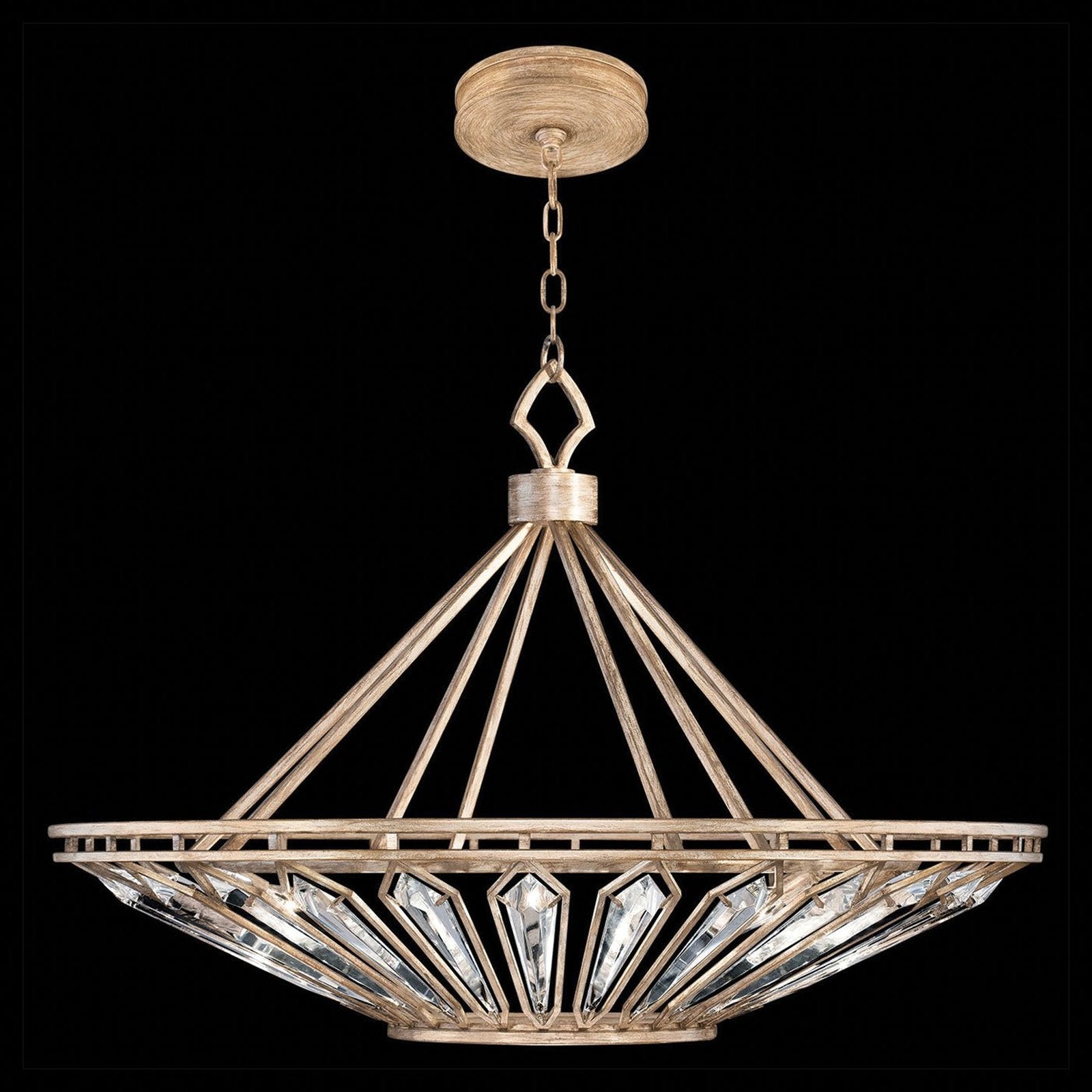 38-Inch Weathered Crystal Pendant Light / Gold