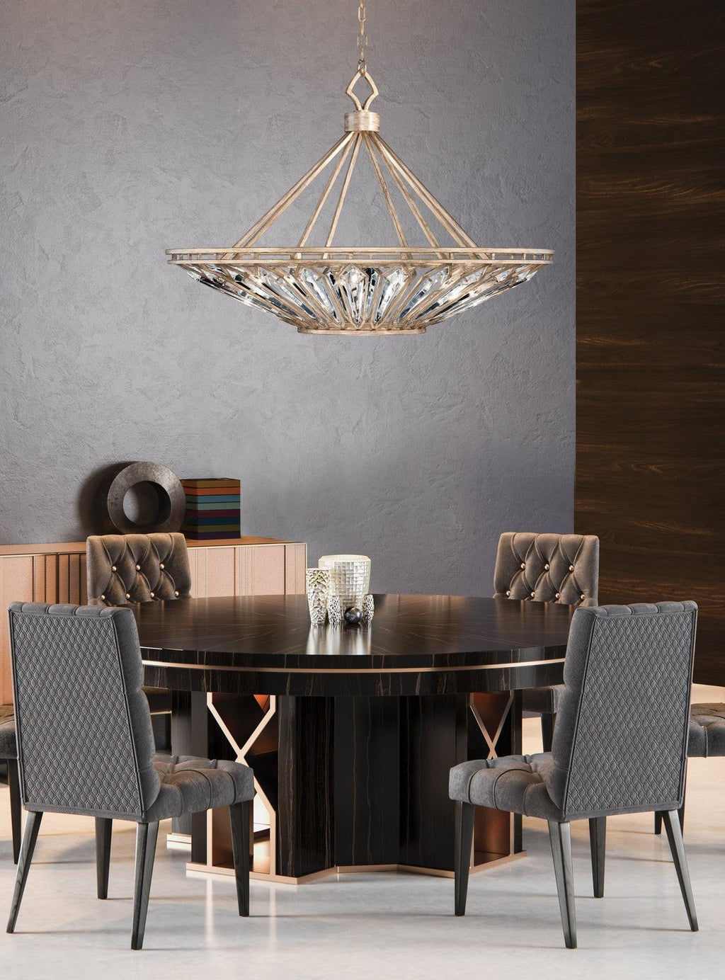 38-Inch Weathered Crystal Pendant Light / Silver