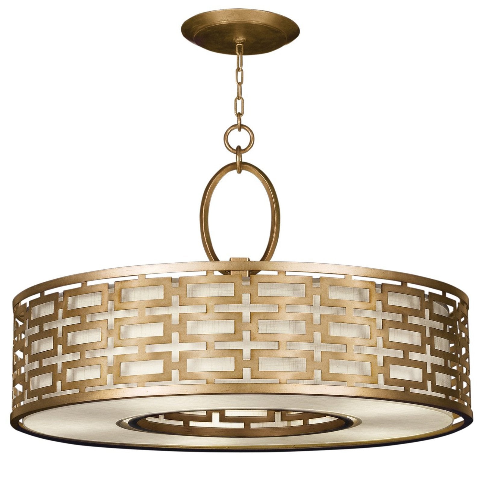 40-Inch Leaf Finish Fabric Pendant Light / Champagne/Gold