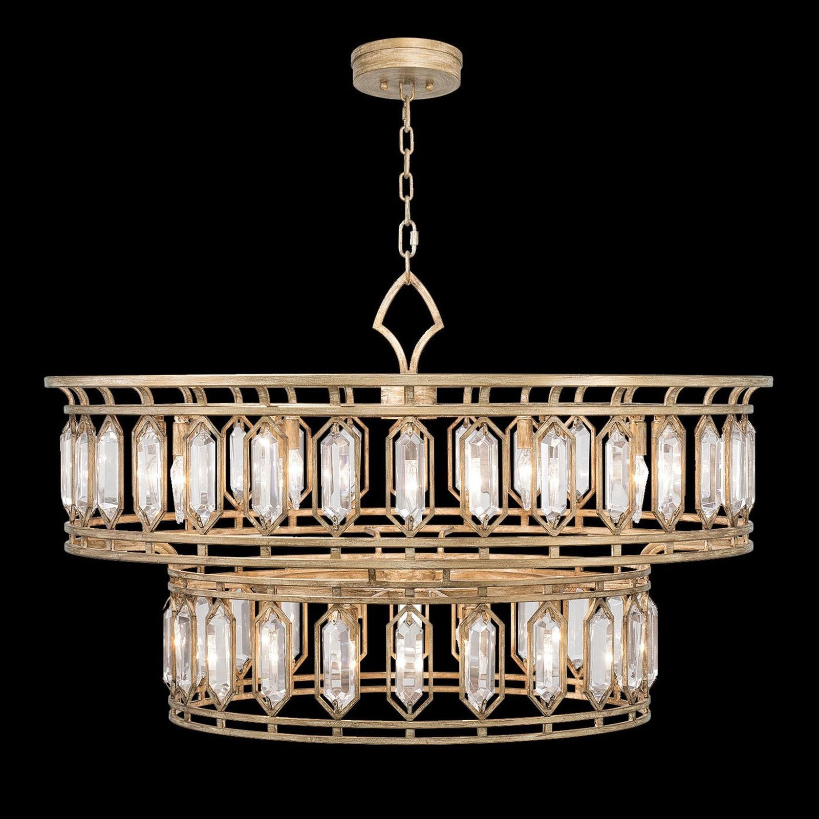 42-Inch Antique Gold Crystal Pendant Light / Gold
