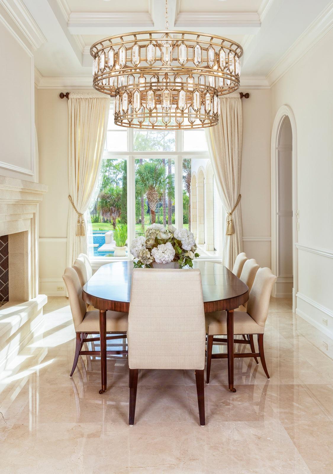 42-Inch Antique Gold Crystal Pendant Light / Silver