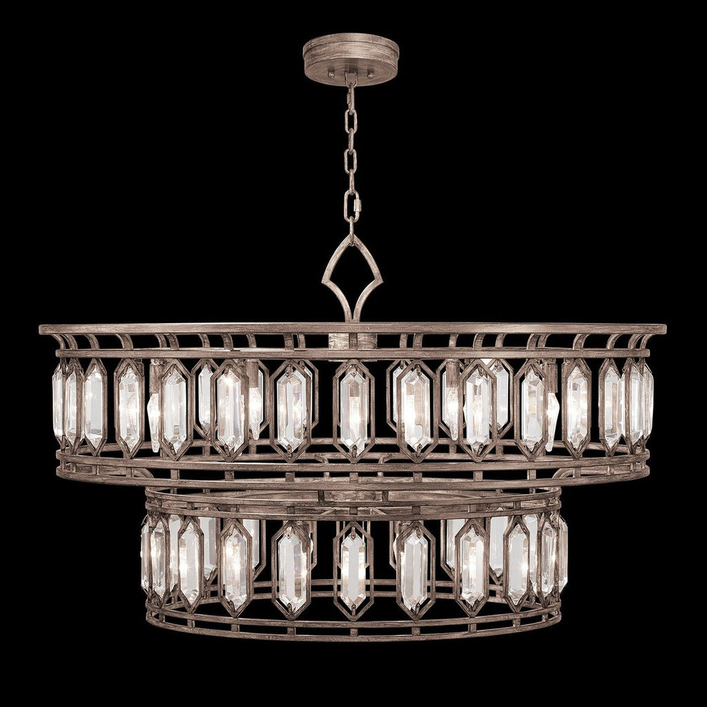 42-Inch Antique Gold Crystal Pendant Light