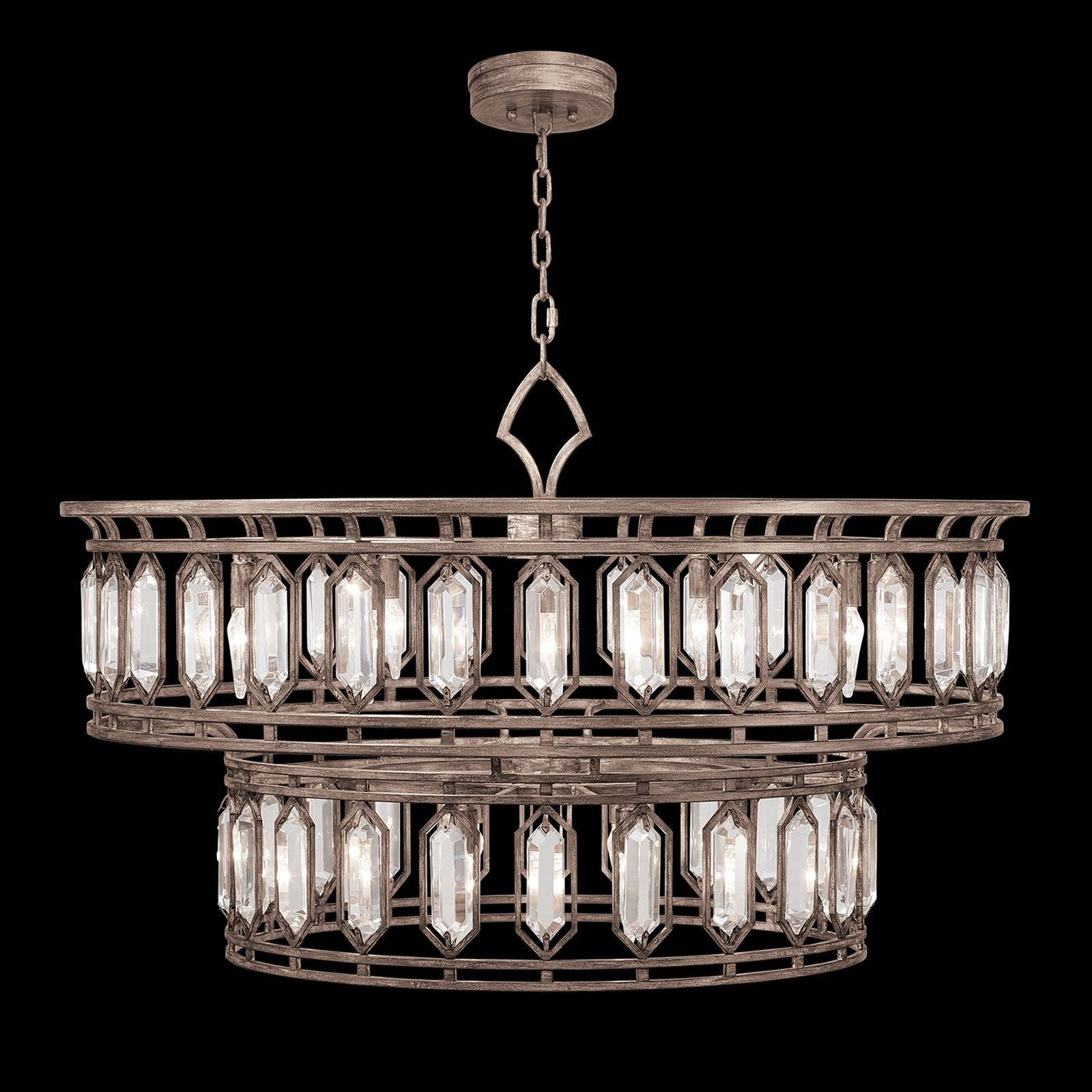 42-Inch Antique Gold Crystal Pendant Light