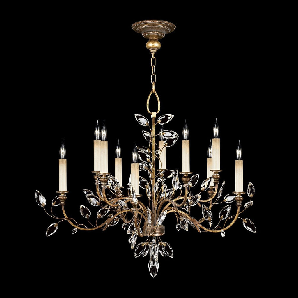 43-Inch Crystal Leaf Chandelier / Gold