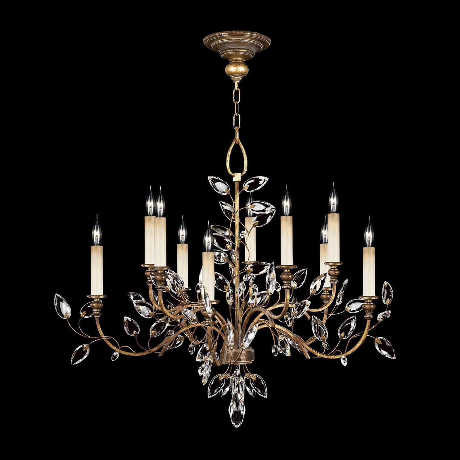 43-Inch Crystal Leaf Chandelier / Gold