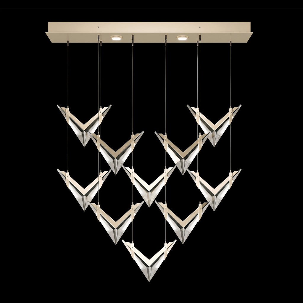 48-Inch Crystal LED Linear Pendant Light / Champagne/Dark Walnut