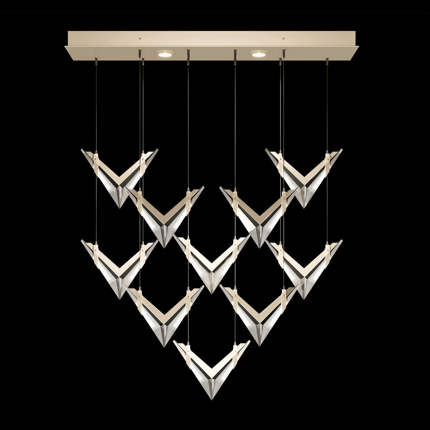 48-Inch Crystal LED Linear Pendant Light / Champagne/Dark Walnut
