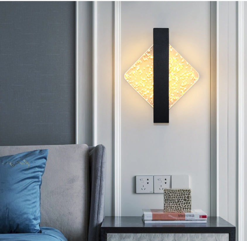 Black Gold Foil Acrylic Wall Light / Black diagonal gold foil / Warm light