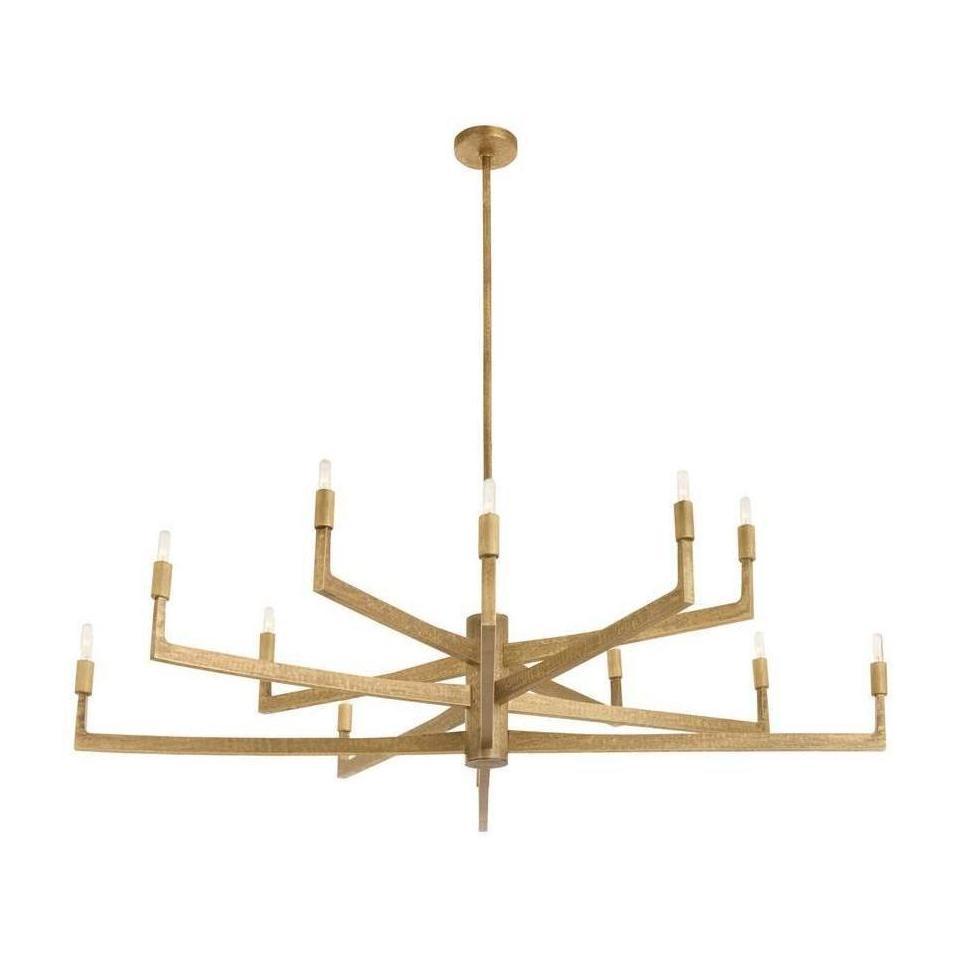 Chiseled Antique Brass Linear Chandelier / Antique Brass / Large