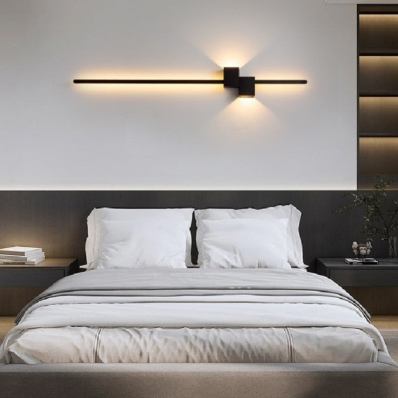 Linear Black or Gold Bedside Wall Light / Warm Light / 60cm Black