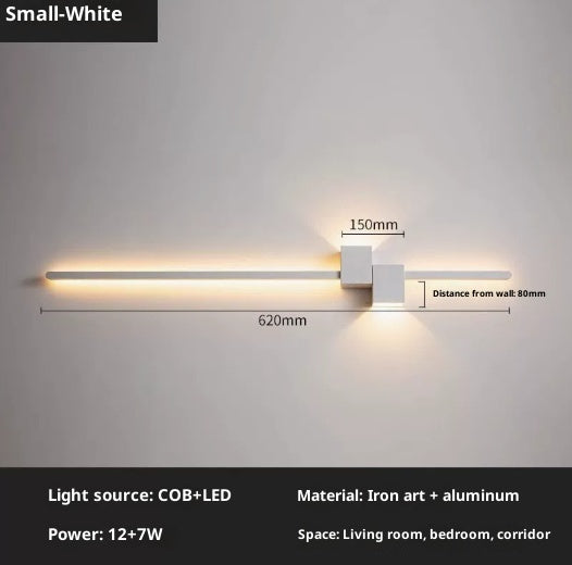 Linear Black or Gold Bedside Wall Light / Warm Light / 100cm Gold