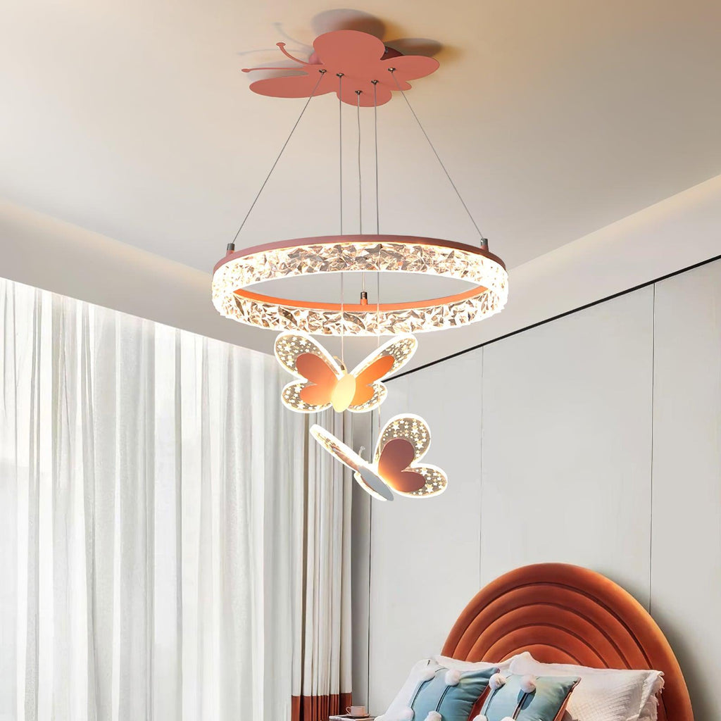 Pink Butterfly LED Pendant Light / ∅ 15.7 x H 47.2″ / Dia 40cm x H 120cm / Pink / Warm Light