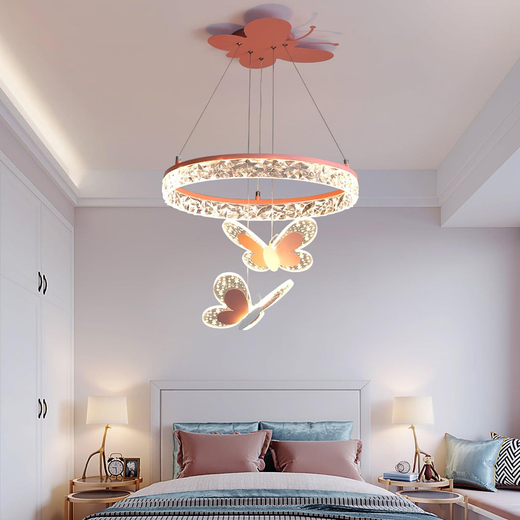 Pink Butterfly LED Pendant Light / ∅ 19.7 x H 47.2″ / Dia 50cm x H 120cm / White / Warm Light
