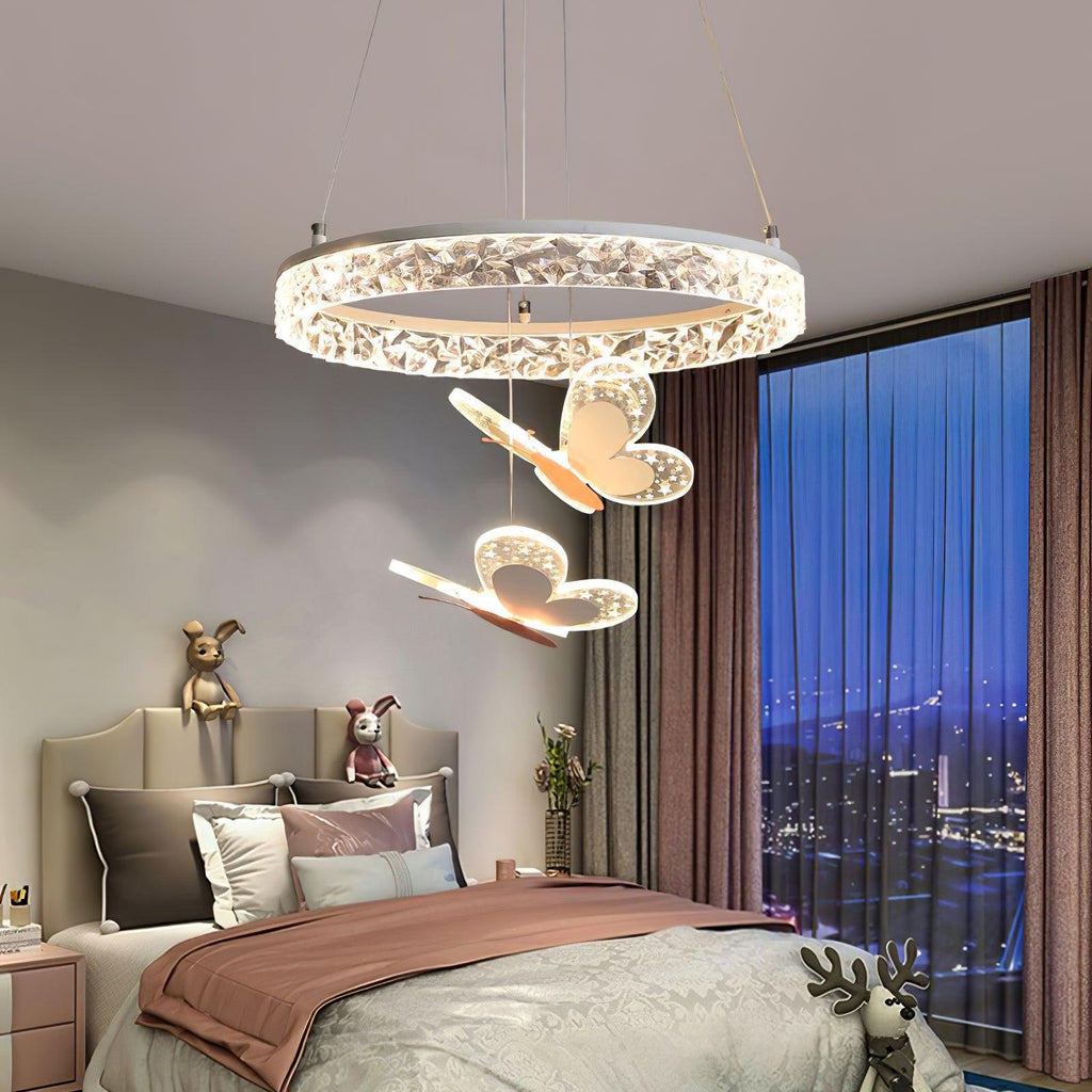Pink Butterfly LED Pendant Light / ∅ 19.7 x H 47.2″ / Dia 50cm x H 120cm / Pink / Warm Light