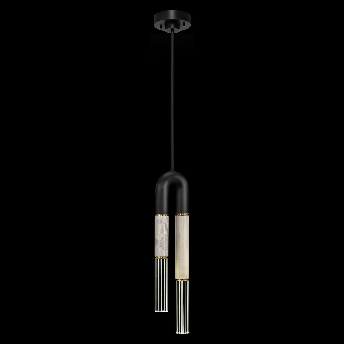 Seven-Inch Parchment Glass Pendant Light / Black / Brass / Smoke
