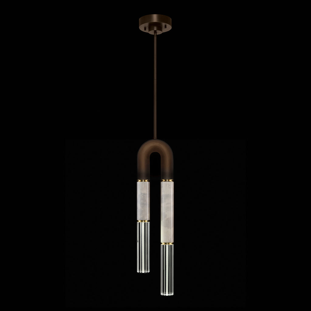 Seven-Inch Parchment Glass Pendant Light / Bronze / Brass / Smoke