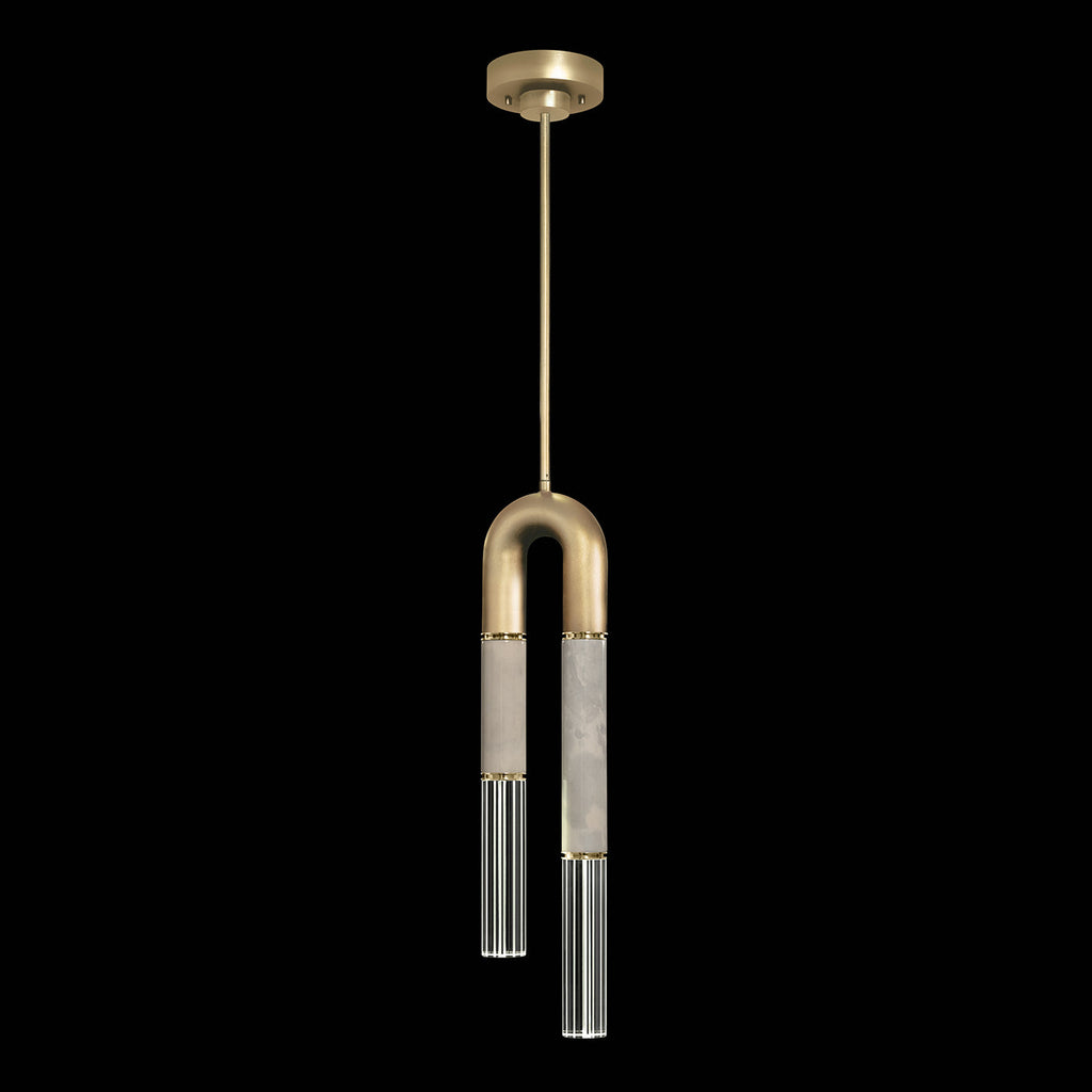 Seven-Inch Parchment Glass Pendant Light / Gold Leaf / Brass / Smoke