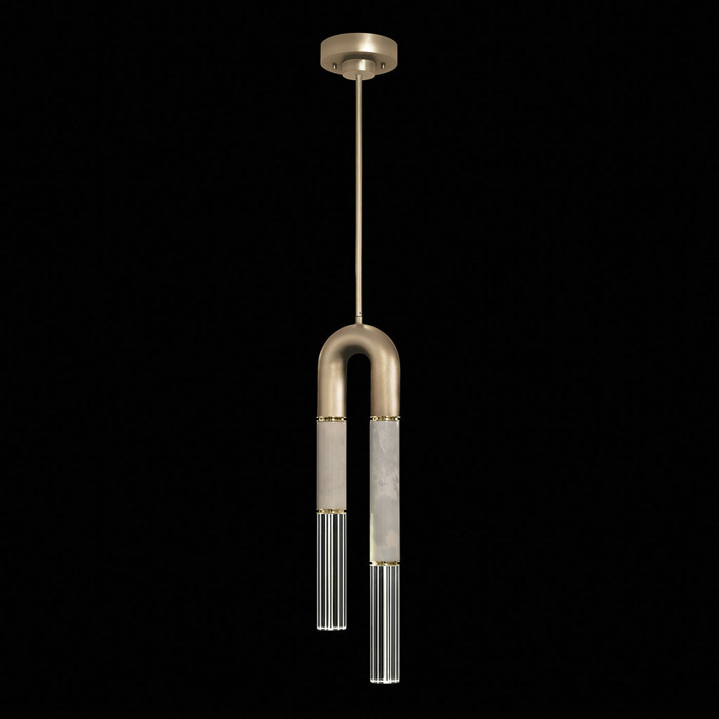 Seven-Inch Parchment Glass Pendant Light / Soft Gold Leaf / Brass / Smoke